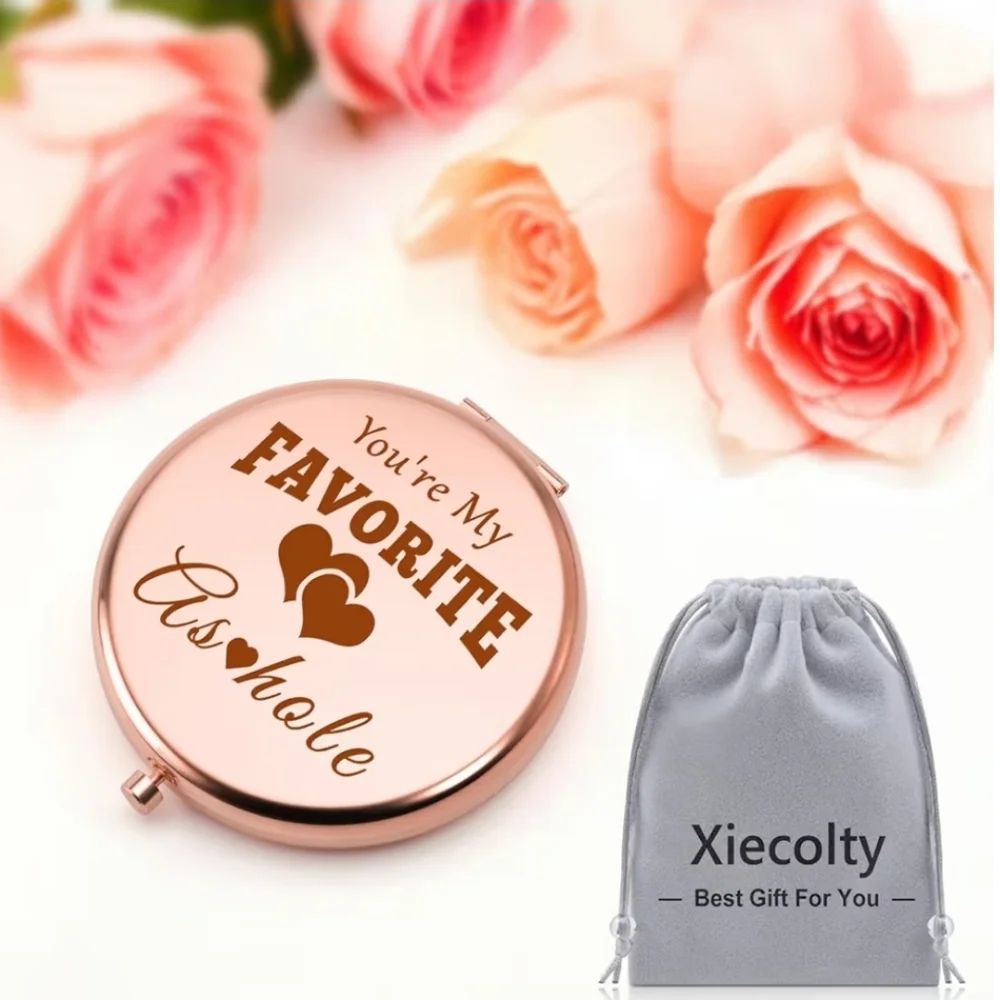 Funny Rose Gold Compact Mirror with Heart Design